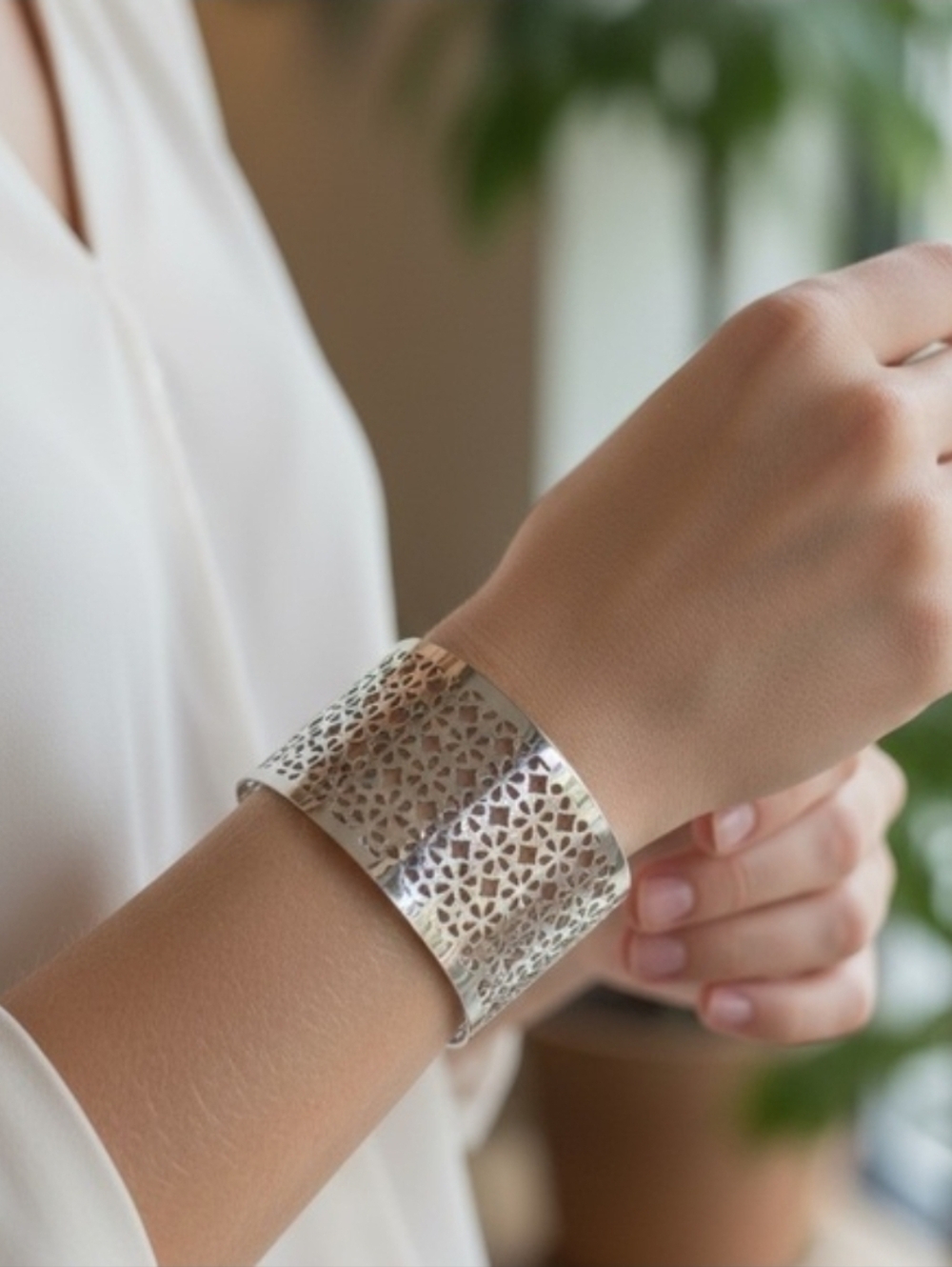 Silver Geometric Cutout Cuff Bracelet (Stainless Steel) ~ NWOT